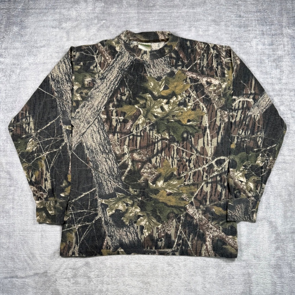 Mossy Oak Long Sleeve Shirt Mens Medium Vtg Real Tree Camo Outdoor Long Sleeve